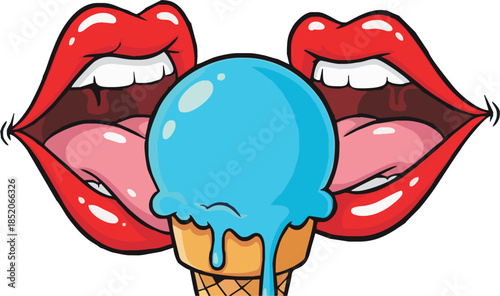 Colorful cartoon illustration of ice cream tempting lips
