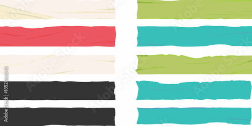 Variety of colored torn paper pieces arranged in a grid pattern