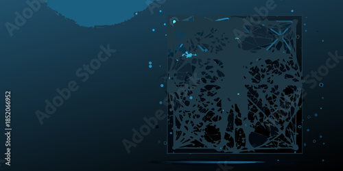 Abstract digital art with a dark blue background and glowing lines