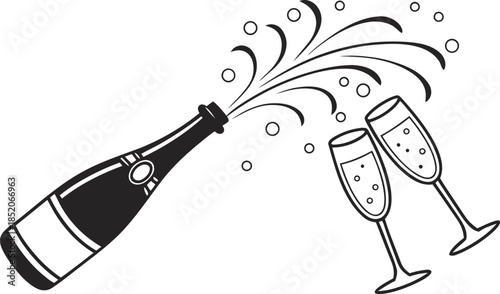 Festive Cheers A Bottle of Bubbles and Two Champagne Glasses Toasting to Celebration