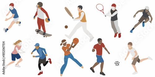 Diverse group of athletes engaged in various sports and physical activities