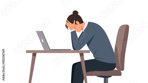 Frustrated person holding head in hands at desk with laptop representing stress and overwork at office