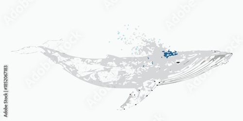 An artistic rendering of a whale breaching with water splash effects