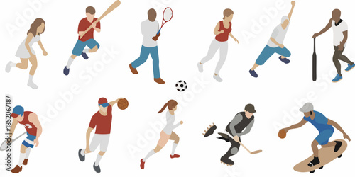 Diverse group of athletes engaging in various dynamic sports and physical activities