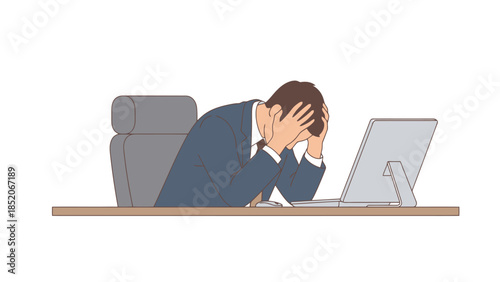 Frustrated Businessman Experiencing Stress At His Desk With Computer