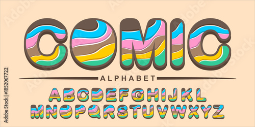 Playful Candy-Inspired Comic Alphabet with Wavy Colors