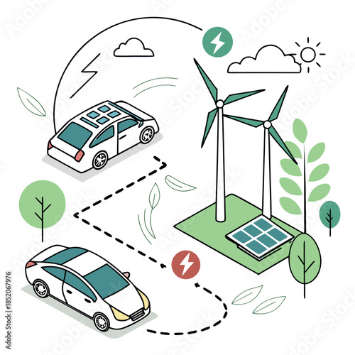 Electric cars powered by solar and wind energy solar panels