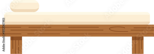 Simple wooden bed frame and bedding, flat vector illustration isolated on a white background