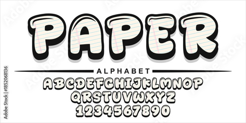 Cartoon Bubble Font with Lined Paper Texture Alphabet