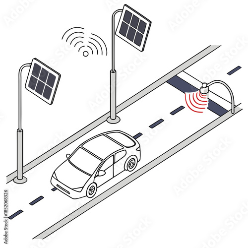 Solar powered road sensor network with wireless signals and car