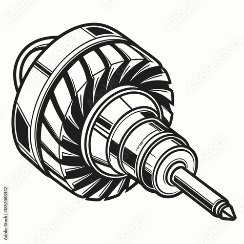 Close up metallic turbine with rotating blades industrial 1