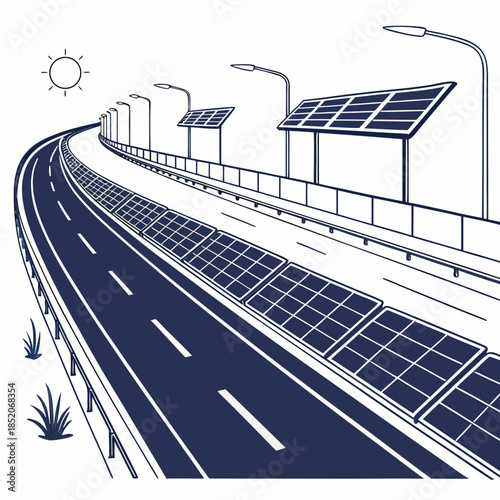 Futuristic Highway with Solar Panels and Streetlights
