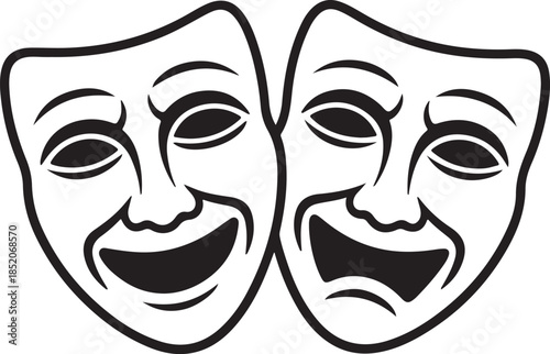  The smiling face represents Thalia, the Greek Muse of comedy, and the frowning face represents Melpomene, the Greek Muse of tragedy.