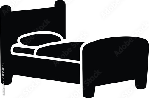 A minimalist single bed silhouette icon representing sleep and hotel accommodation