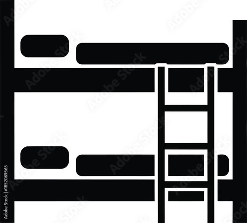 A simple flat icon design of a bunk bed with a ladder in silhouette style