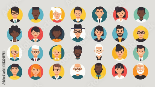 Diverse Collection of People Avatars in Circular Frames.