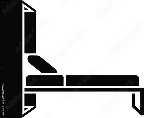 Minimalist black silhouette icon representing a single daybed or sofa bed with a pillow
