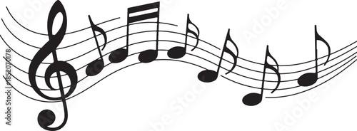 A clean, outline illustration of a treble clef and musical notes, popular in modern vector design for music-related websites, apps, or print media.