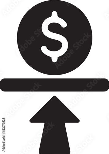 Coin lifted by upward arrow platform, payout increase icon, financial growth vector EPS