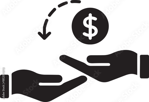 Coin jumping between hands, peer-to-peer transfer icon, digital payment vector EPS