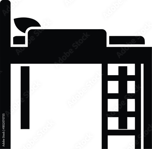 A black silhouette icon showing a person asleep in a loft bed, complete with a ladder for climbing up