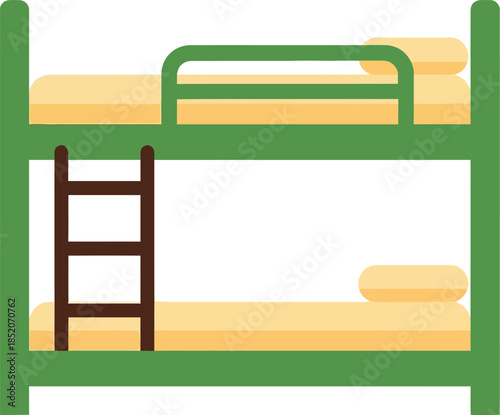 Simple flat design illustration of a green bunk bed featuring a ladder and yellow mattresses.