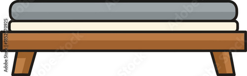 A flat design style illustration of a simple bed with a mattress and blankets