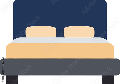 A simple flat design illustration of a double bed with pillows and headboard