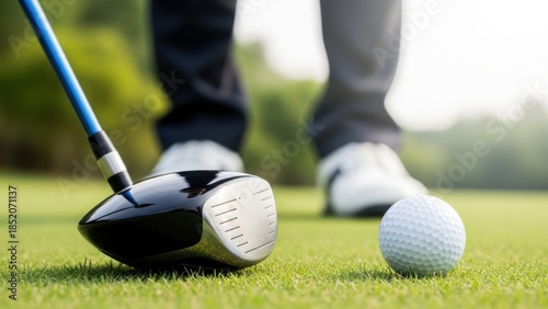 Golf player preparing to swing on green field