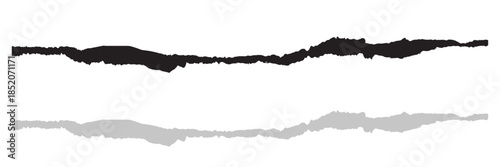 Horizontal torn paper edge texture. Minimal horizontal torn paper strip isolated on white background, useful for design dividers, overlays, banners, and abstract backgrounds.

