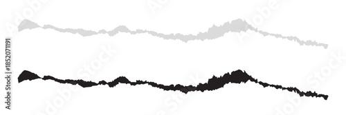 Horizontal torn paper edge texture. Minimal horizontal torn paper strip isolated on white background, useful for design dividers, overlays, banners, and abstract backgrounds.

