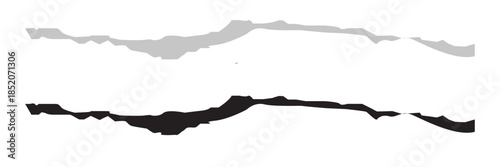 Horizontal torn paper edge texture. Minimal horizontal torn paper strip isolated on white background, useful for design dividers, overlays, banners, and abstract backgrounds.

