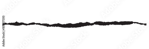 Horizontal torn paper edge texture. Minimal horizontal torn paper strip isolated on white background, useful for design dividers, overlays, banners, and abstract backgrounds.

