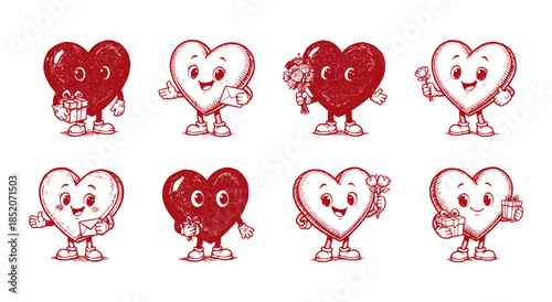 Valentine Heart Set With Gift Flower And Letter In Romantic Happy Character Collection  Valentine's Day Design