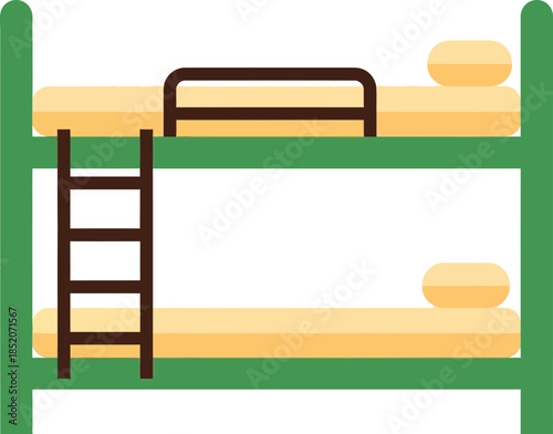 A simple flat icon illustration of a green bunk bed with yellow mattresses