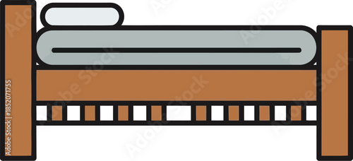 A minimalistic vector illustration of a wooden bed with mattress and pillow for comfort