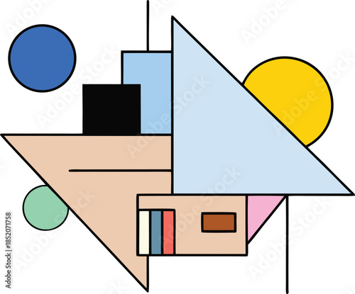 Flat brutalist vector design with geometric core