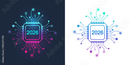 Christmas poster 2026 in the technology style with plexus effect, connection dots and lines. New Year card or digital tech calendar banner