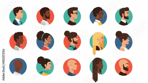 Diverse group of people portraits in profile view.