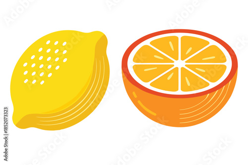 lemon and orange fruit slice vector illustration healthy food citrus