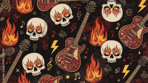 Rock and Roll Skulls and Guitars with Flames.