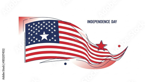 Vibrant illustration of a waving american flag on independence day with red, white, and blue colors and dynamic abstract design elements