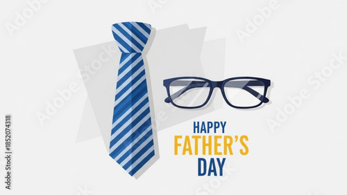 Happy fathers day celebration with tie and glasses on light gray background