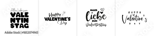 Moderne minimalistische Schönschrift-Kalligrafie mit den Schriftzügen „Happy Valentine’s Day“ und „Alles Liebe zum Valentinstag“. Eleganter, zeitloser Vektor-Schriftzug für Karten, Print und Design.