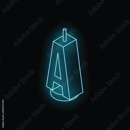 Three dimensional blue neon letter a glowing on black background
