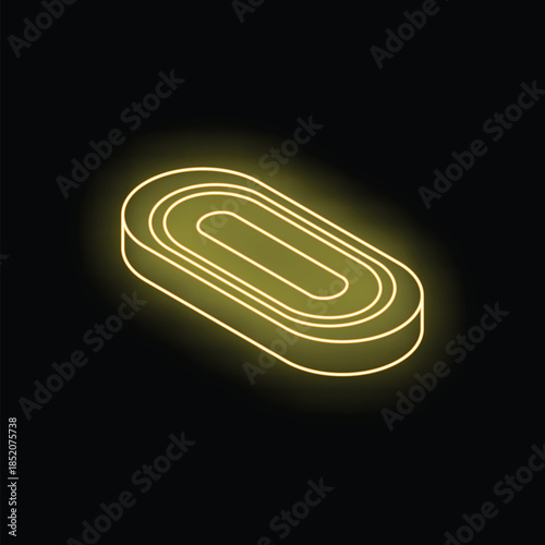 Neon yellow glowing pill on black background representing online pharmacy and medicine delivery service