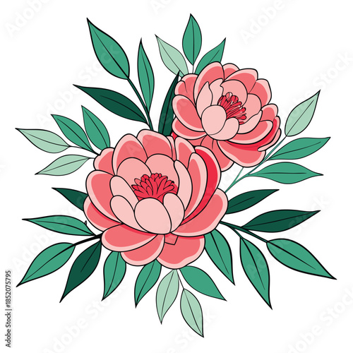 Pink rose with leaves