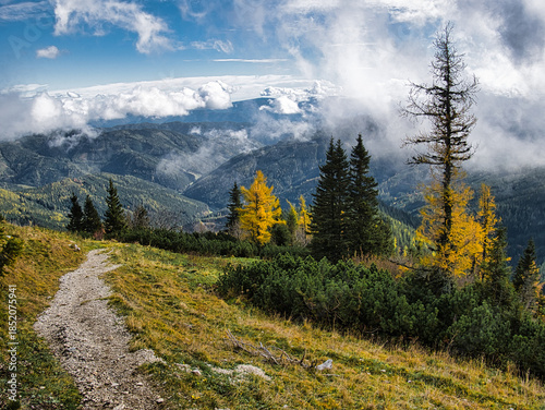 Beautiful Autumn day on a Hohe Veitsch mountain in Alps