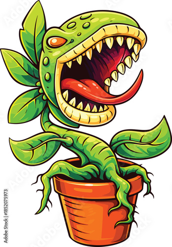 Cartoon Venus flytrap plant isolated on white background

