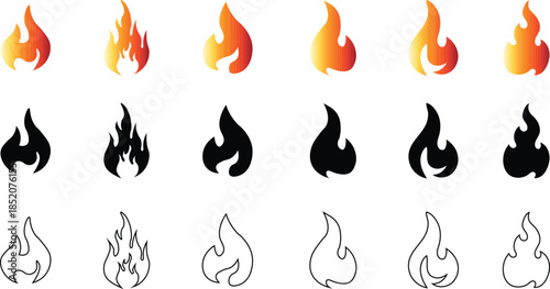 Fire flame icon burning symbol and fireball sign energy illustration isolated on background